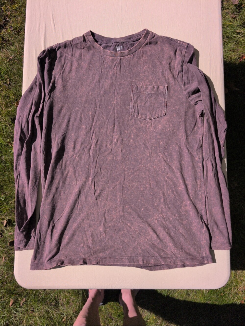Gap Soft Wash Long Sleeve Pocket T-Shirt Mens Medium Vintage Plum Tee EUC
